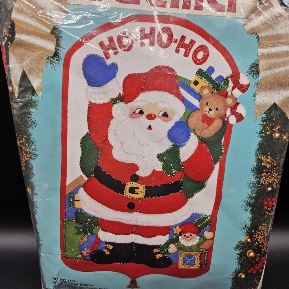 Vintage Bucilla Christmas Kit Ho Ho Ho Santa Claus Felt Banner 82963 NEW